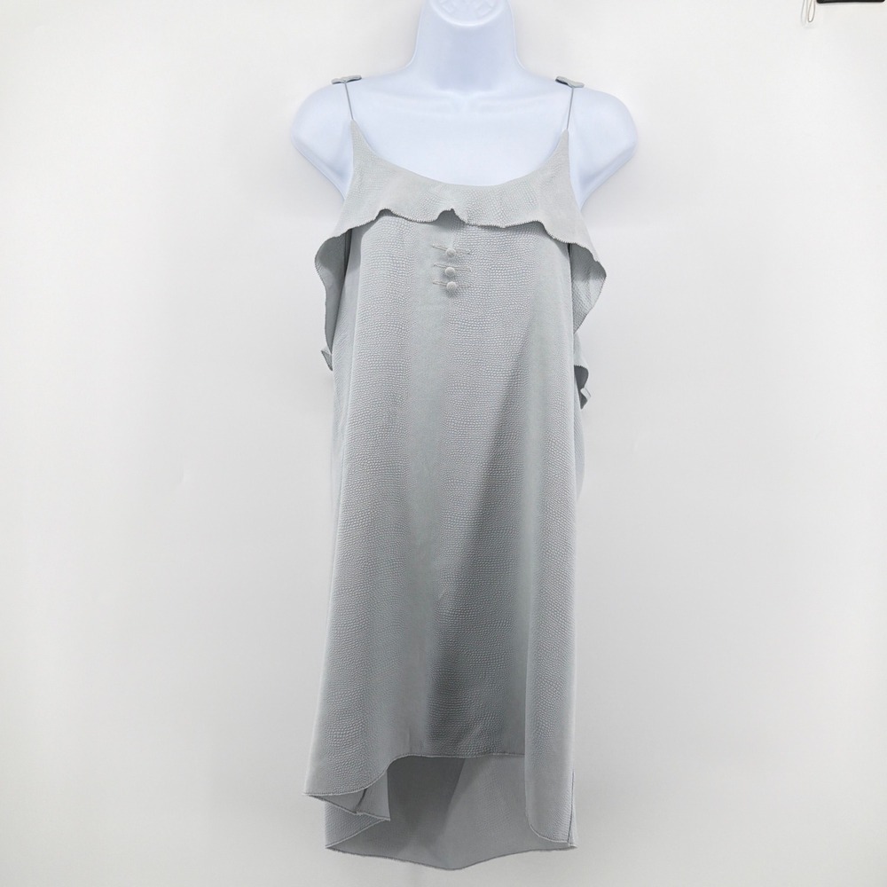 Alexander Wang Silk Crepe Ruffle Slip Dress 4 Gray Industrial Strap Mini